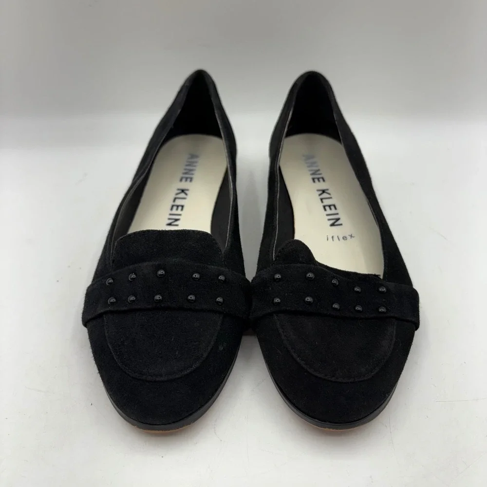 Anne Klein iFlex Black‎ Suede Studded Loafers Flats AK7DYAMOND Womens 7.5M